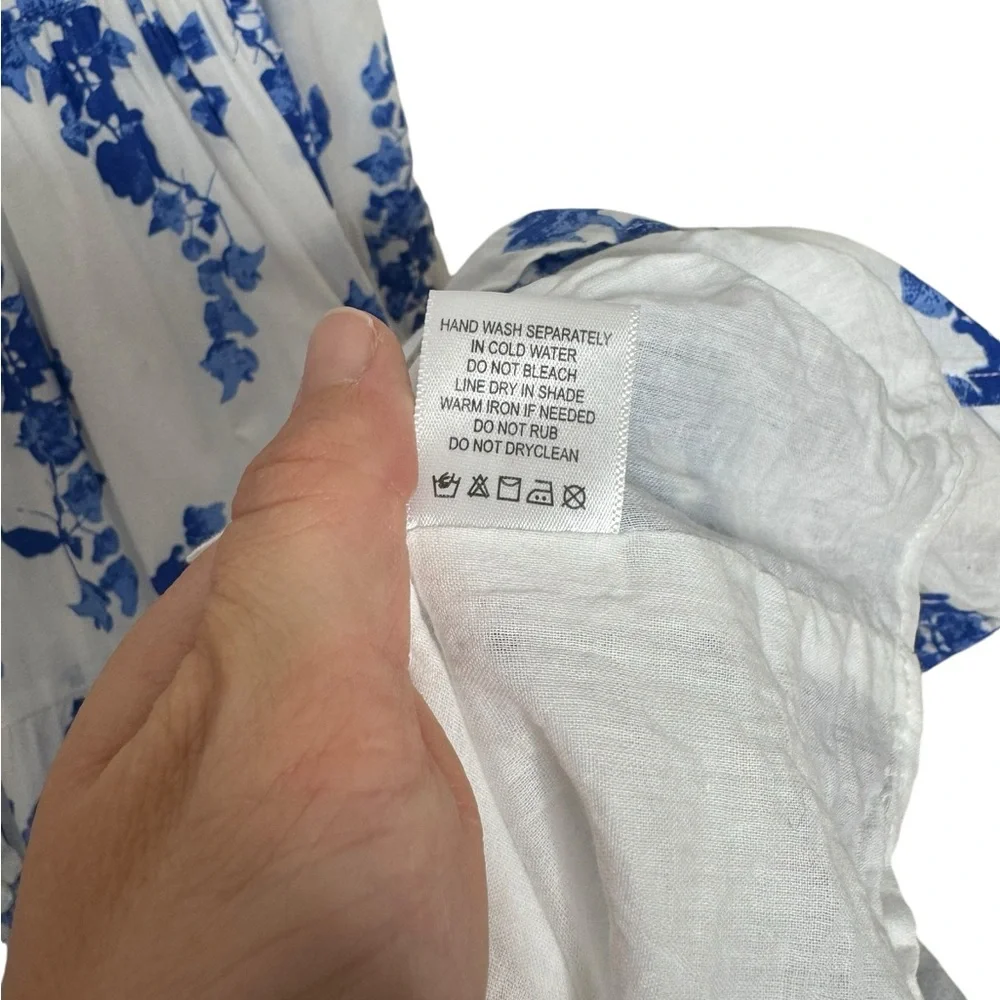 Ro’s Garden | Jinette Floral Cotton Tiered Maxi Shirtdress in Ines Blue Small - Picture 7 of 8